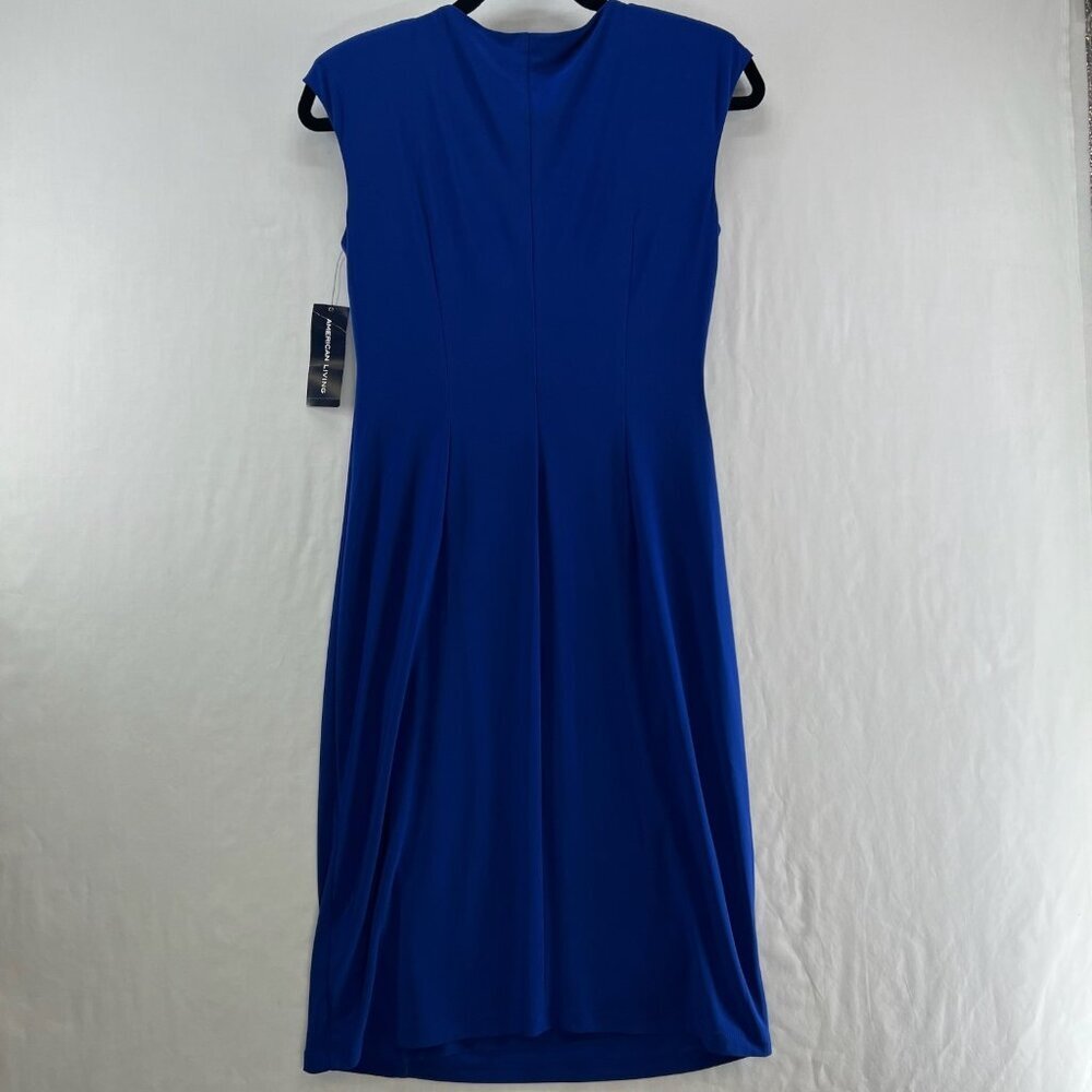 American Living Ruffled Faux-Wrap Dress Womens 6 Ruched Sleeveless Stretch Blue - Picture 3 of 13